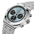 Breitling Chronomat B01 Chronograph 42 reference PB0158101C1A1 with Ice blue dial, Stainless steel & platinum case, bracelet, three-quarter view