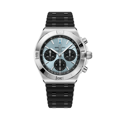 Breitling Chronomat B01 Chronograph 42 reference PB0158101C1S1 with Ice blue dial, Stainless steel & platinum case, rubber strap, front view