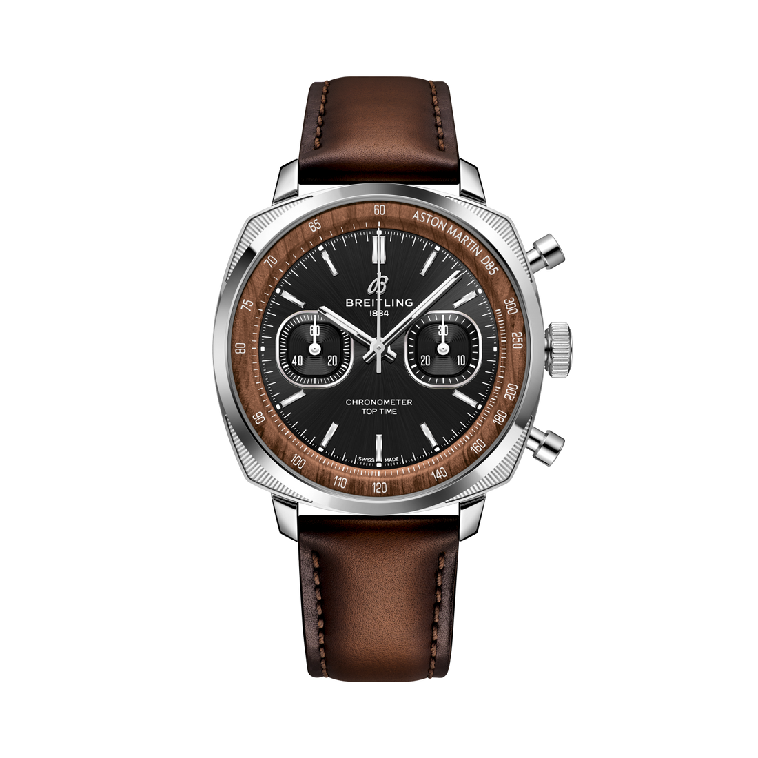 Breitling Top Time B01 Chronograph 41 Tribute to Aston Martin DB5 reference PB0178121B1X1 with Black dial, Stainless steel & platinum case, calfskin strap, front view