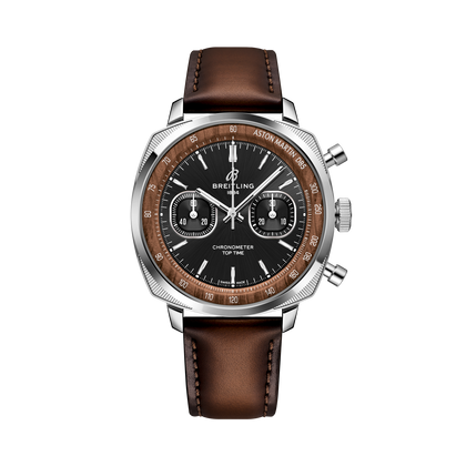 Breitling Top Time B01 Chronograph 41 Tribute to Aston Martin DB5 reference PB0178121B1X1 with Black dial, Stainless steel & platinum case, calfskin strap, front view