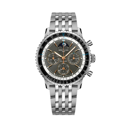 Breitling Navitimer B19 Chronograph 43 Perpetual Calendar reference PB1921251B1A1 with Anthracite dial, Stainless steel & platinum case, bracelet, front view