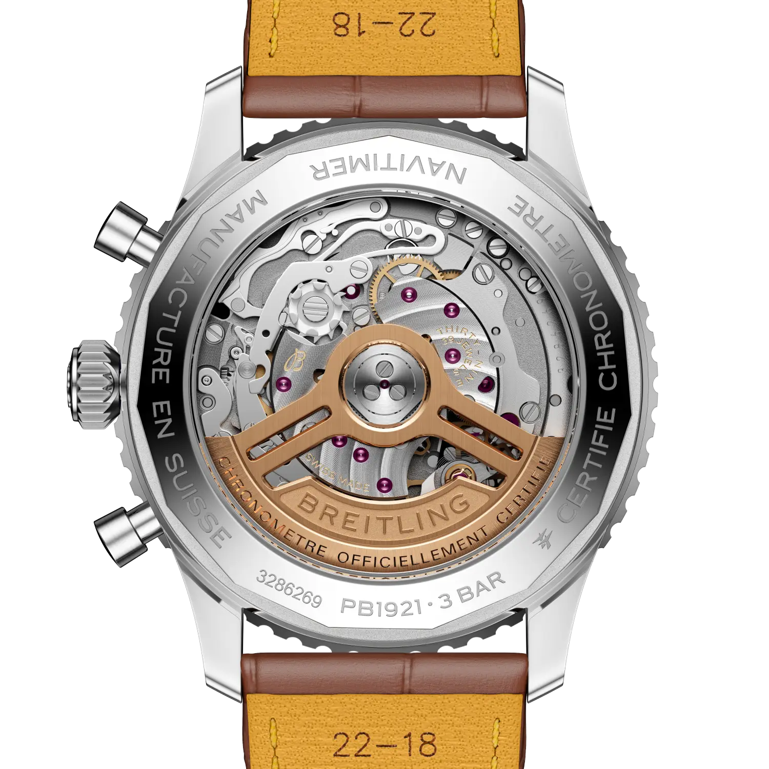 Caseback view of Breitling Navitimer B19 Chronograph 43 Perpetual Calendar reference PB1921251B1P1