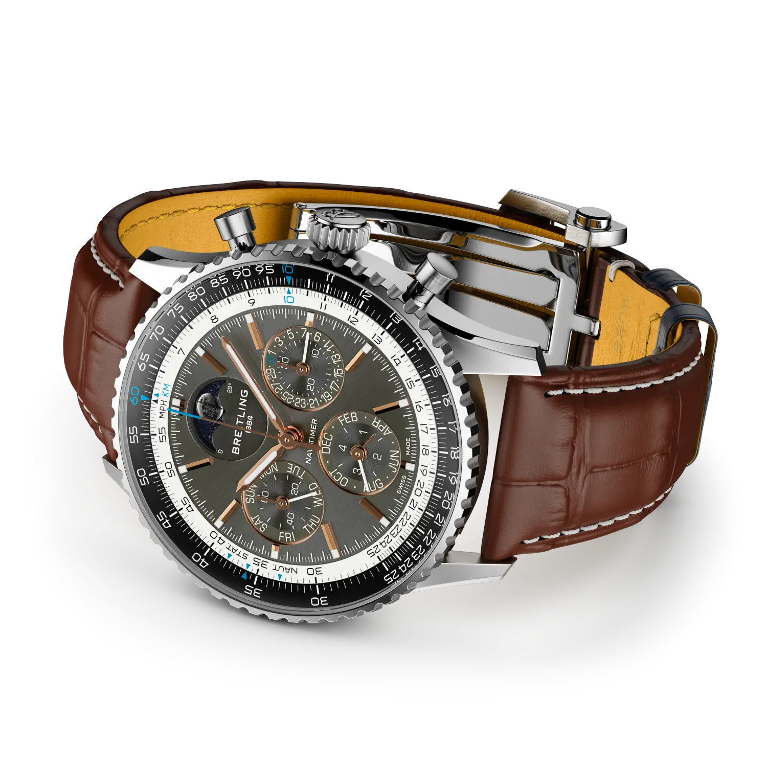 Breitling Navitimer B19 Chronograph 43 Perpetual Calendar reference PB1921251B1P1 with Anthracite dial, Stainless steel & platinum case, alligator strap, bracelet or strap configuration view