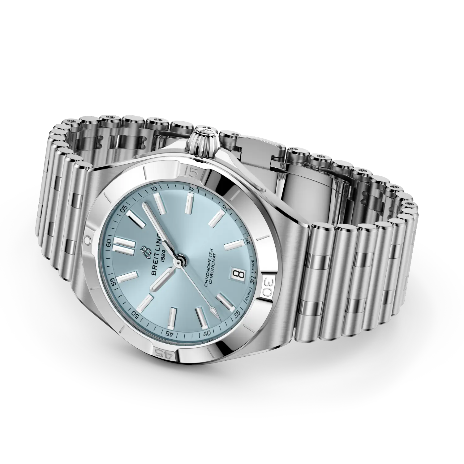 Breitling Chronomat B31 Automatic 40 reference PB3114101C1A1 with Ice blue dial, Stainless steel & platinum case, bracelet, bracelet or strap configuration view