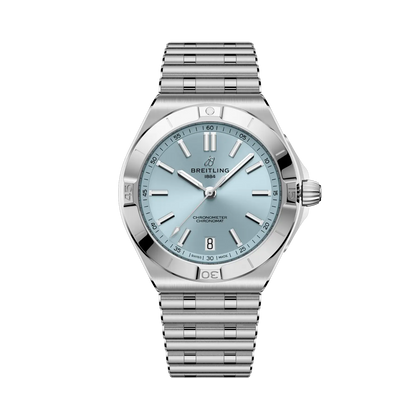 Breitling Chronomat B31 Automatic 40 reference PB3114101C1A1 with Ice blue dial, Stainless steel & platinum case, bracelet, front view
