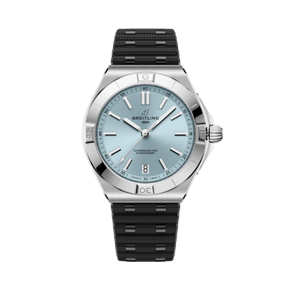Breitling Chronomat B31 Automatic 40 reference PB3114101C1S1 with Ice blue dial, Stainless steel & platinum case, rubber strap, front view