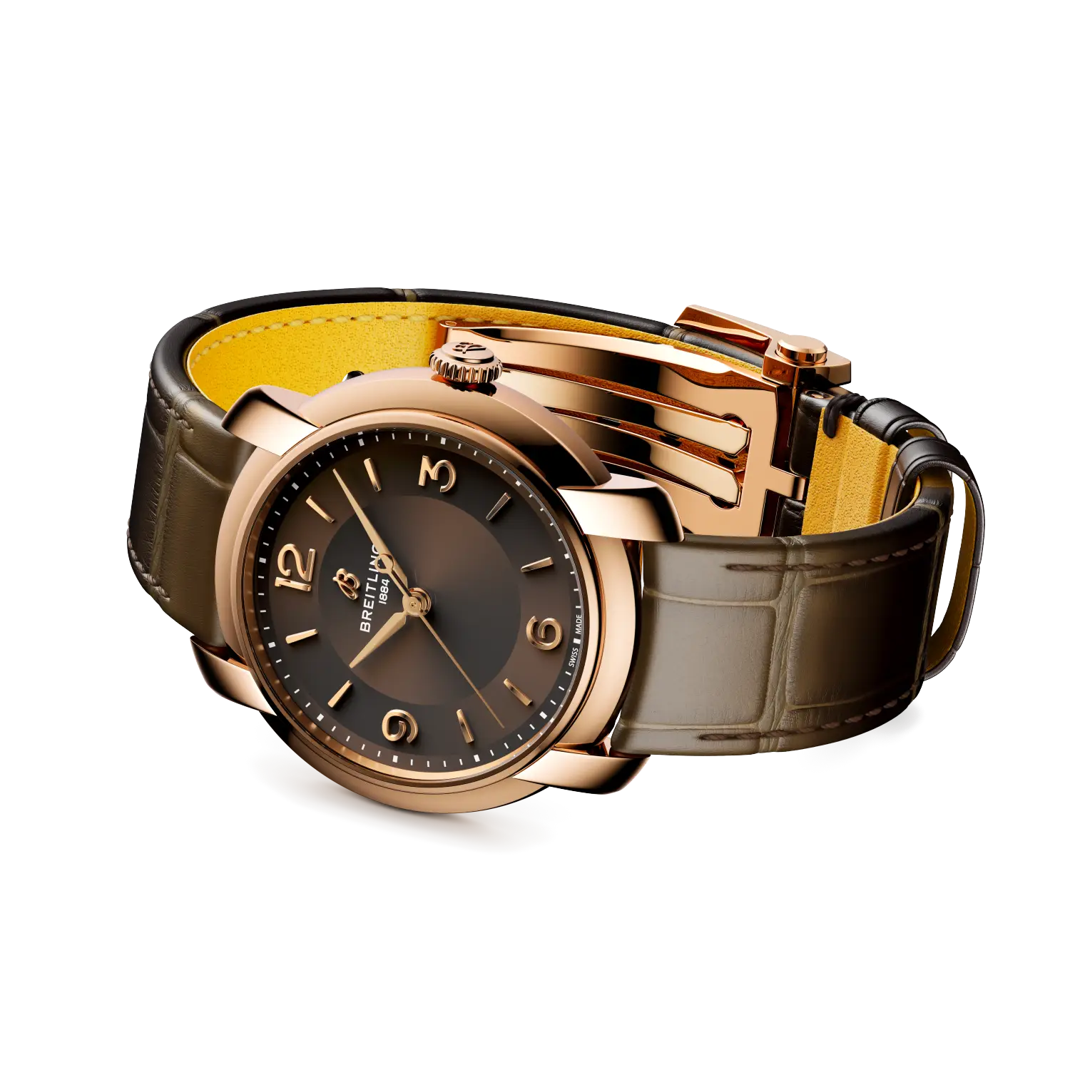 Breitling Lady Premier Automatic 36 reference R10310121Q1P1 with Brown dial, 18k red gold case, alligator strap, bracelet or strap configuration view