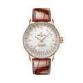 Breitling Navitimer Automatic 36 reference R17327211A1P1 with Mother-of-pearl dial, Small scale traceable 18K red gold case, alligator strap, front view