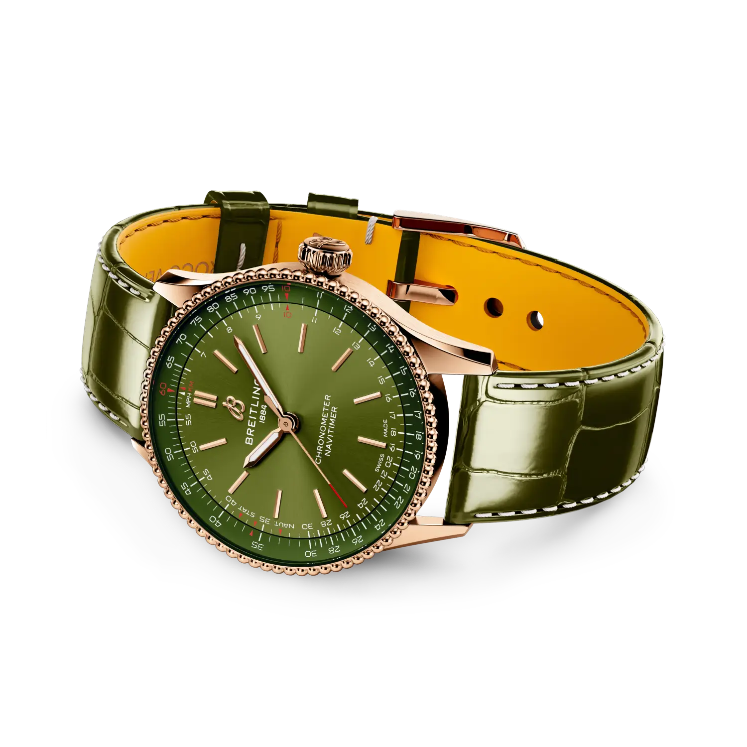 Breitling Navitimer Automatic 36 reference R17327371L1P1 with Green dial, 18k red gold case, alligator strap, bracelet or strap configuration view