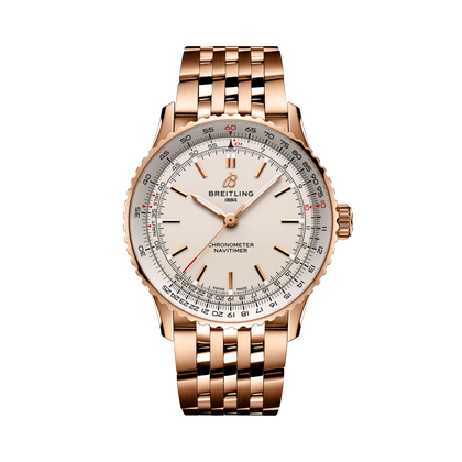 Breitling Navitimer Automatic 41 reference R17329F41G1R1 with Cream dial, Small scale traceable 18K red gold case, bracelet, front view
