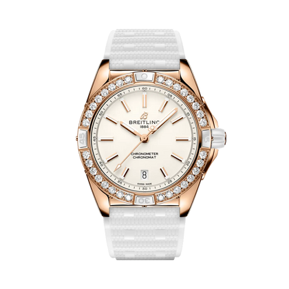 Breitling Super Chronomat Automatic 38 Origins reference R17356531G1S1 with Cream dial, Small scale traceable 18K red gold case, rubber strap, front view