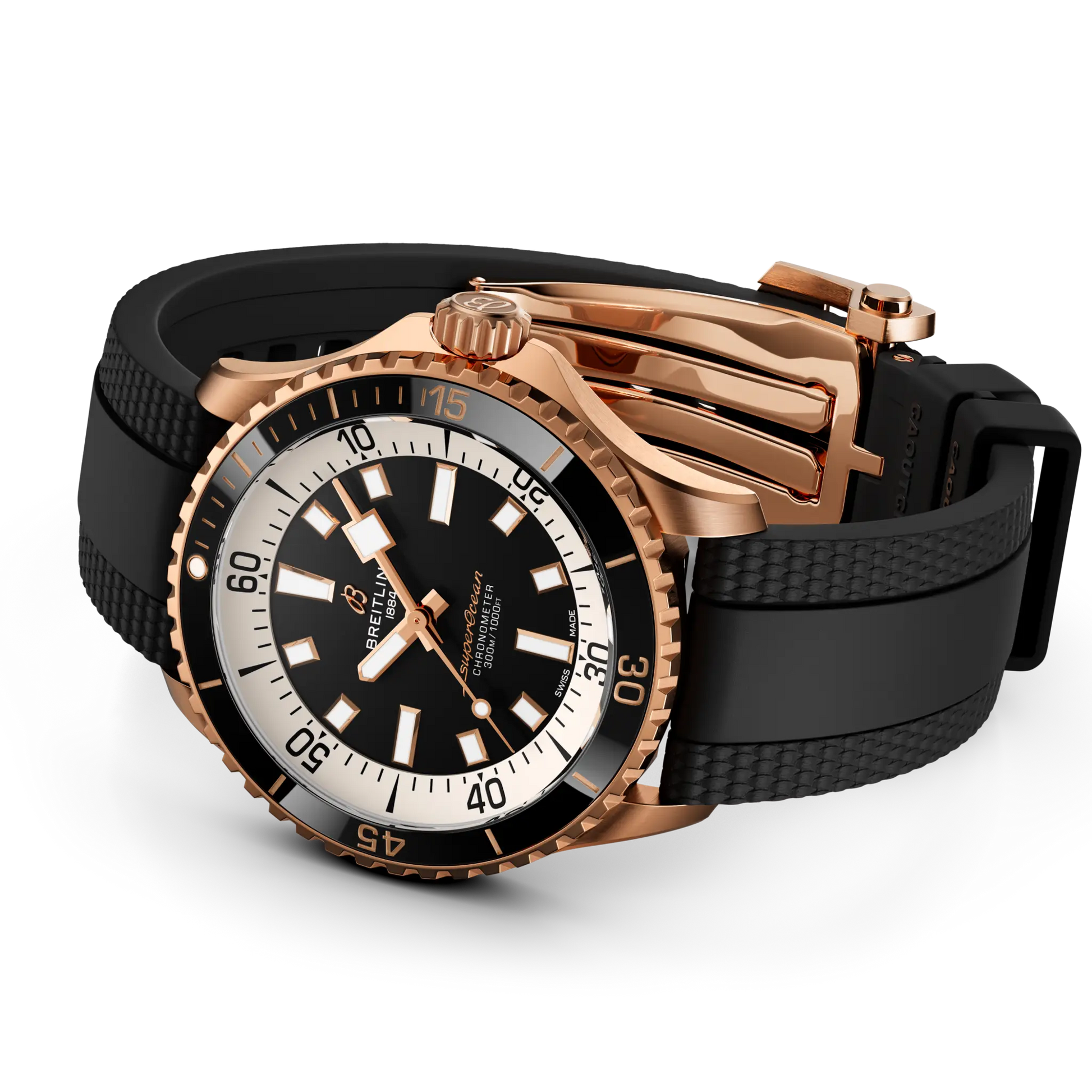 Breitling Superocean Automatic 42 reference R17375211B1S1 with Black dial, 18k red gold case, rubber strap, bracelet or strap configuration view