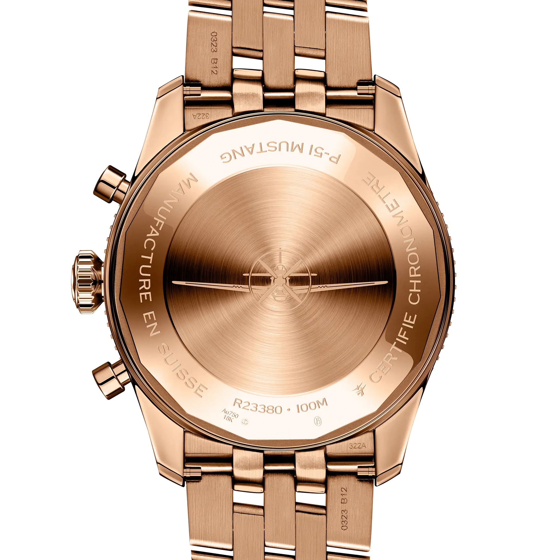 Caseback view of Breitling Classic AVI Chronograph 42 P-51 Mustang reference R233801A1B1R1