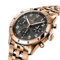 Breitling Classic AVI Chronograph 42 P-51 Mustang reference R233801A1B1R1 with Black dial, 18k red gold case, bracelet, three-quarter view