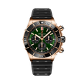 Breitling Super Chronomat B01 44 reference RB01361A1L1S1 with Green dial, 18k red gold case, rubber strap, front view