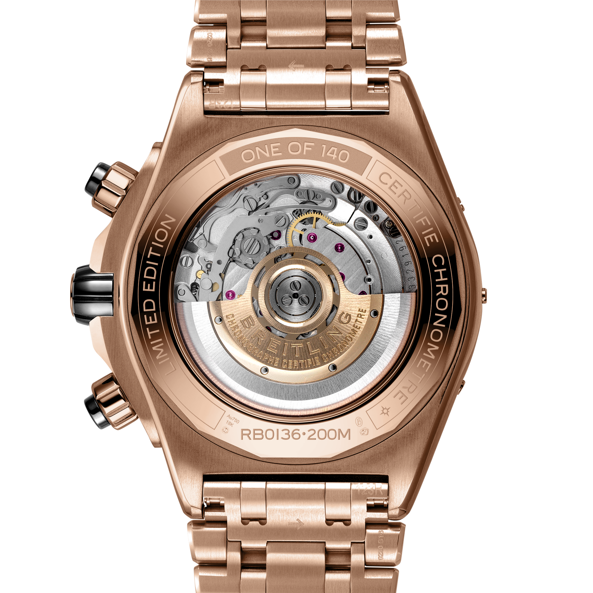 Caseback view of Breitling Super Chronomat B01 44 reference RB01362A1C1R1