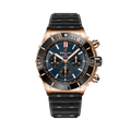 Breitling Super Chronomat B01 44 reference RB01362A1C1S1 with Blue dial, 18k red gold case, rubber strap, front view