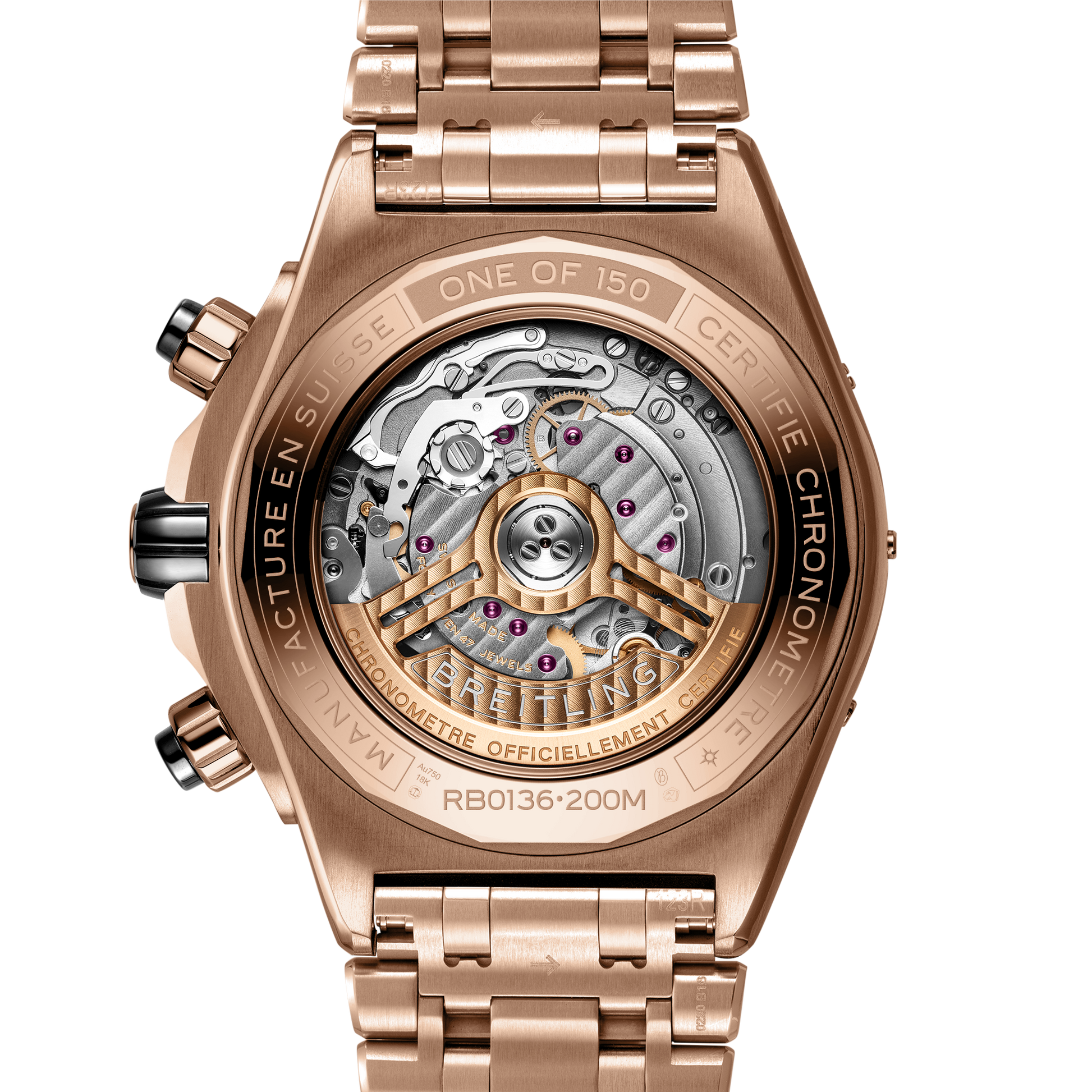 Caseback view of Breitling Super Chronomat B01 44 reference RB01365A1B1R1