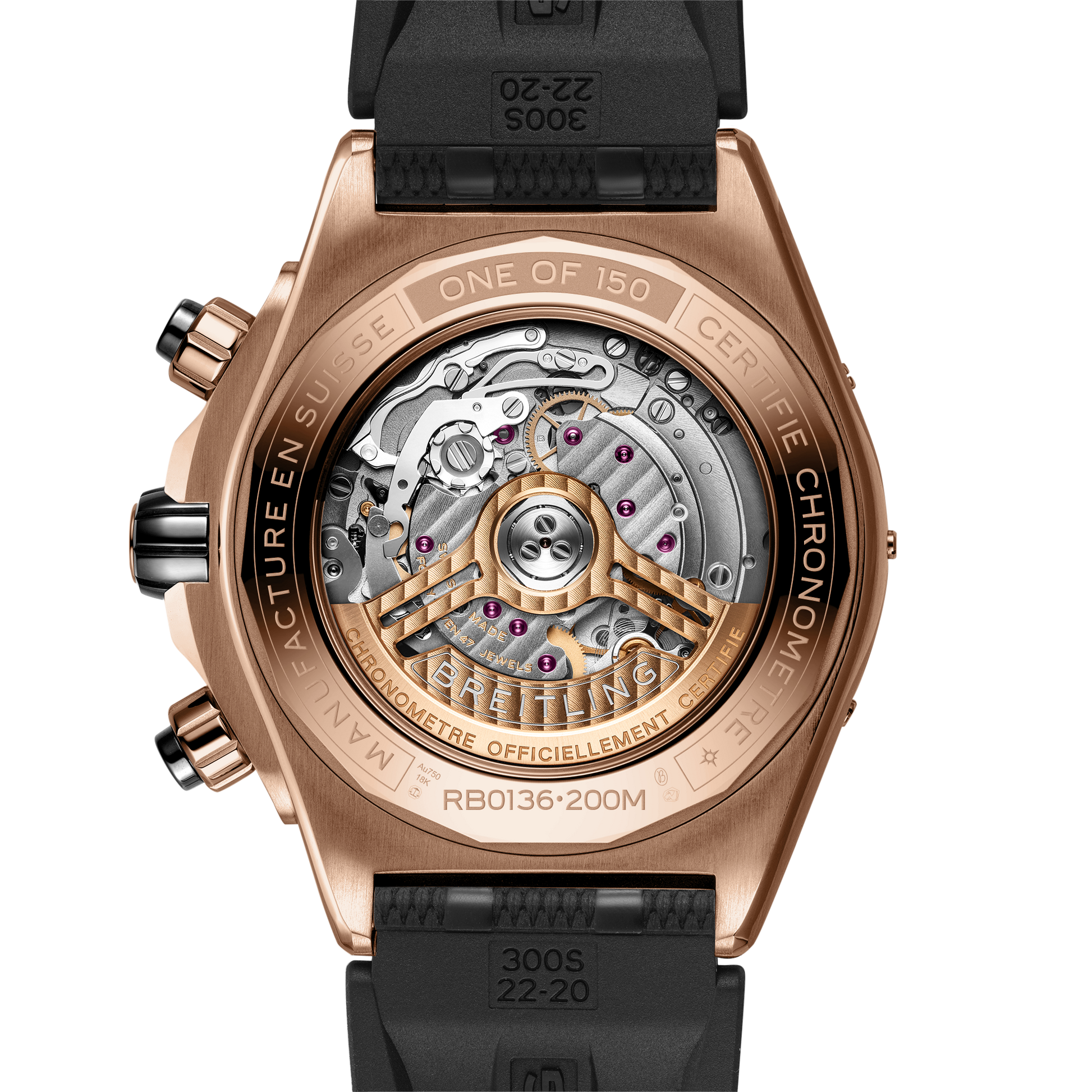 Caseback view of Breitling Super Chronomat B01 44 reference RB01365A1B1S1