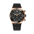 Breitling Super Chronomat B01 44 reference RB01365A1B1S1 with Black mother-of-pearl dial, 18k red gold case, rubber strap, front view