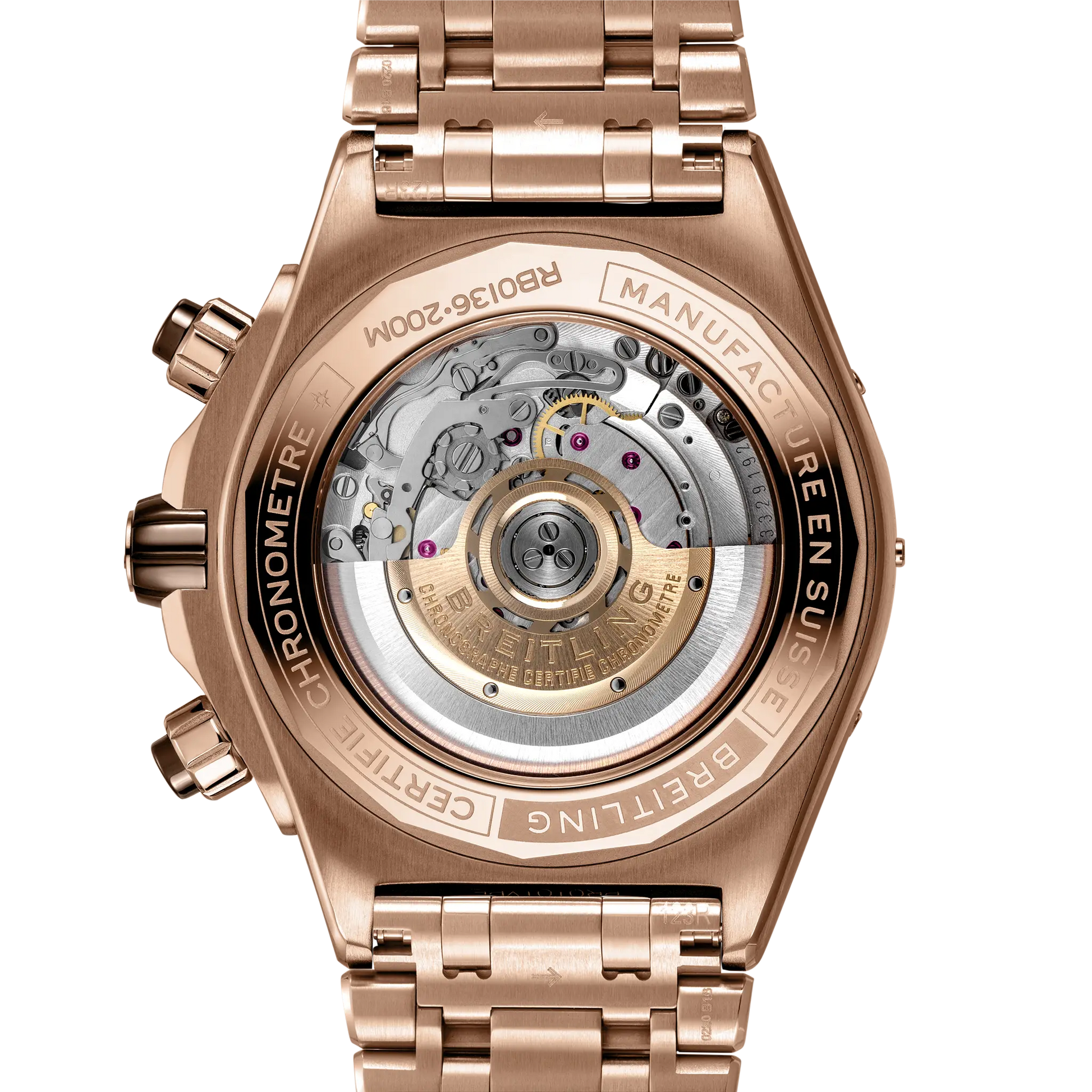 Caseback view of Breitling Super Chronomat B01 44 reference RB0136E31Q1R1