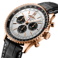 Breitling Navitimer B01 Chronograph 46 reference RB0137241G1P1 with Cream dial, 18k red gold case, black alligator strap, three-quarter view