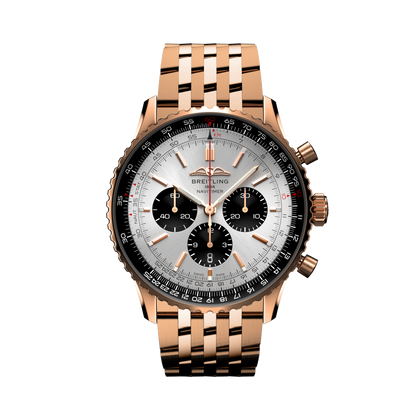 Breitling Navitimer B01 Chronograph 46 reference RB0137241G1R1 with Cream dial, 18k red gold case, bracelet, front view
