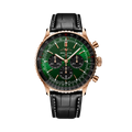 Breitling Navitimer B01 Chronograph 46 reference RB0137241L1P1 with Green dial, 18k red gold case, alligator strap, front view