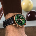 Breitling Navitimer B01 Chronograph 46 reference RB0137241L1P1 with Green dial, 18k red gold case, alligator strap, on-wrist view