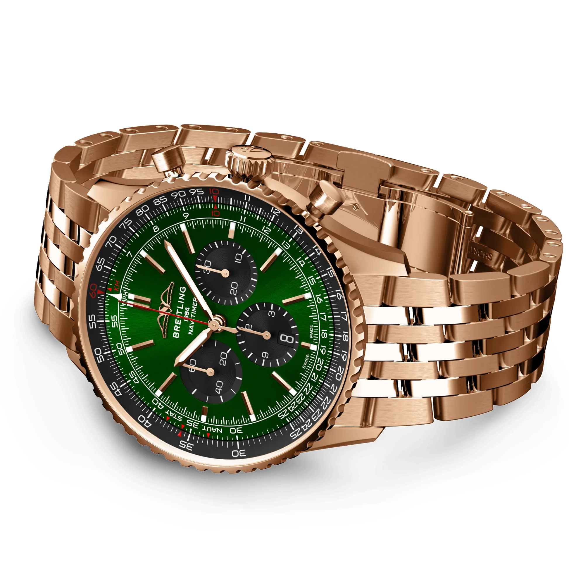 Breitling Navitimer B01 Chronograph 46 reference RB0137241L1R1 with Green dial, 18k red gold case, bracelet, bracelet or strap configuration view