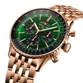 Breitling Navitimer B01 Chronograph 46 reference RB0137241L1R1 with Green dial, 18k red gold case, bracelet, three-quarter view