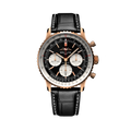 Breitling Navitimer B01 Chronograph 43 reference RB0138211B1P1 with Black dial, 18k red gold case, black alligator strap, front view
