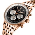 Breitling Navitimer B01 Chronograph 43 reference RB0138211B1R1 with Black dial, 18k red gold case, bracelet, three-quarter view