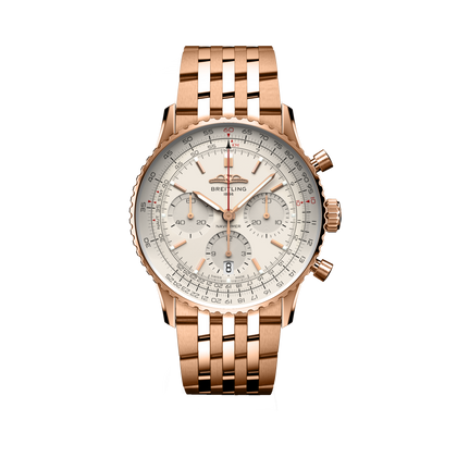 Breitling Navitimer B01 Chronograph 41 reference RB0139211G1R1 with Cream dial, 18k red gold case, bracelet, front view