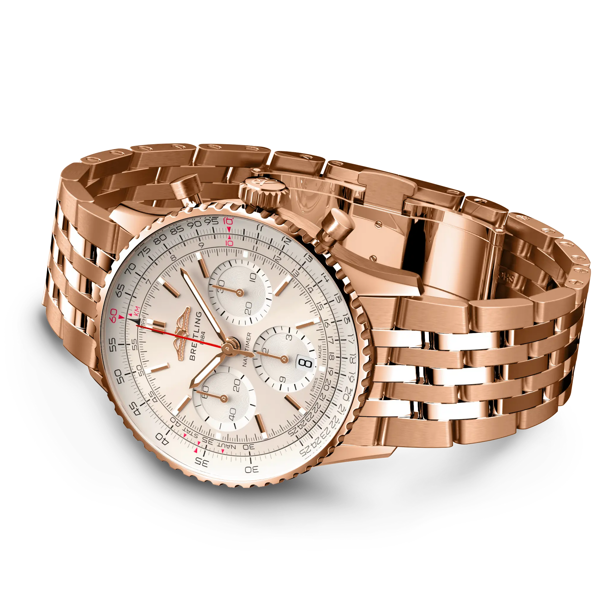 Breitling Navitimer B01 Chronograph 41 reference RB0139211G1R1 with Cream dial, 18k red gold case, bracelet, bracelet or strap configuration view