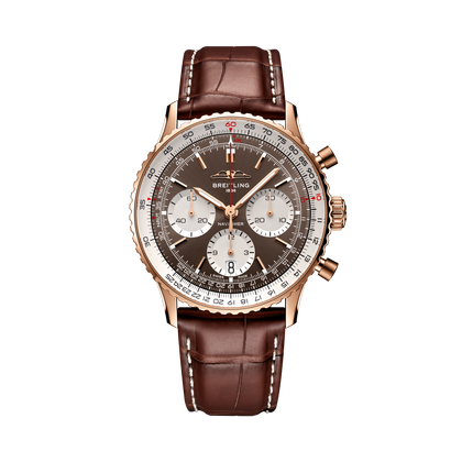 Breitling Navitimer B01 Chronograph 41 reference RB0139211Q1P1 with Bronze dial, 18k red gold case, alligator strap, front view