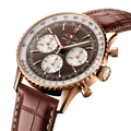 Breitling Navitimer B01 Chronograph 41 reference RB0139211Q1P1 with Bronze dial, 18k red gold case, alligator strap, three-quarter view