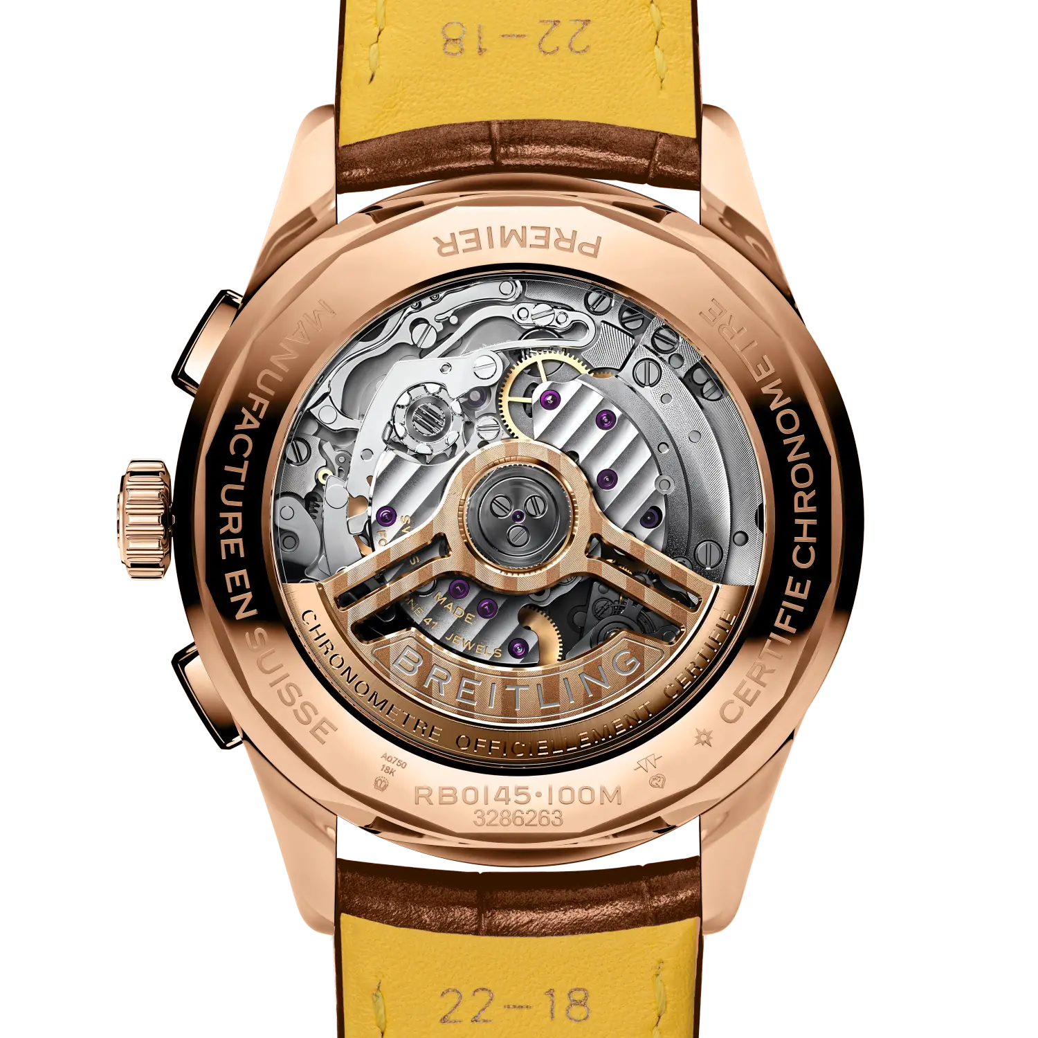 Caseback view of Breitling Premier B01 Chronograph 42 reference RB0145171C1P1