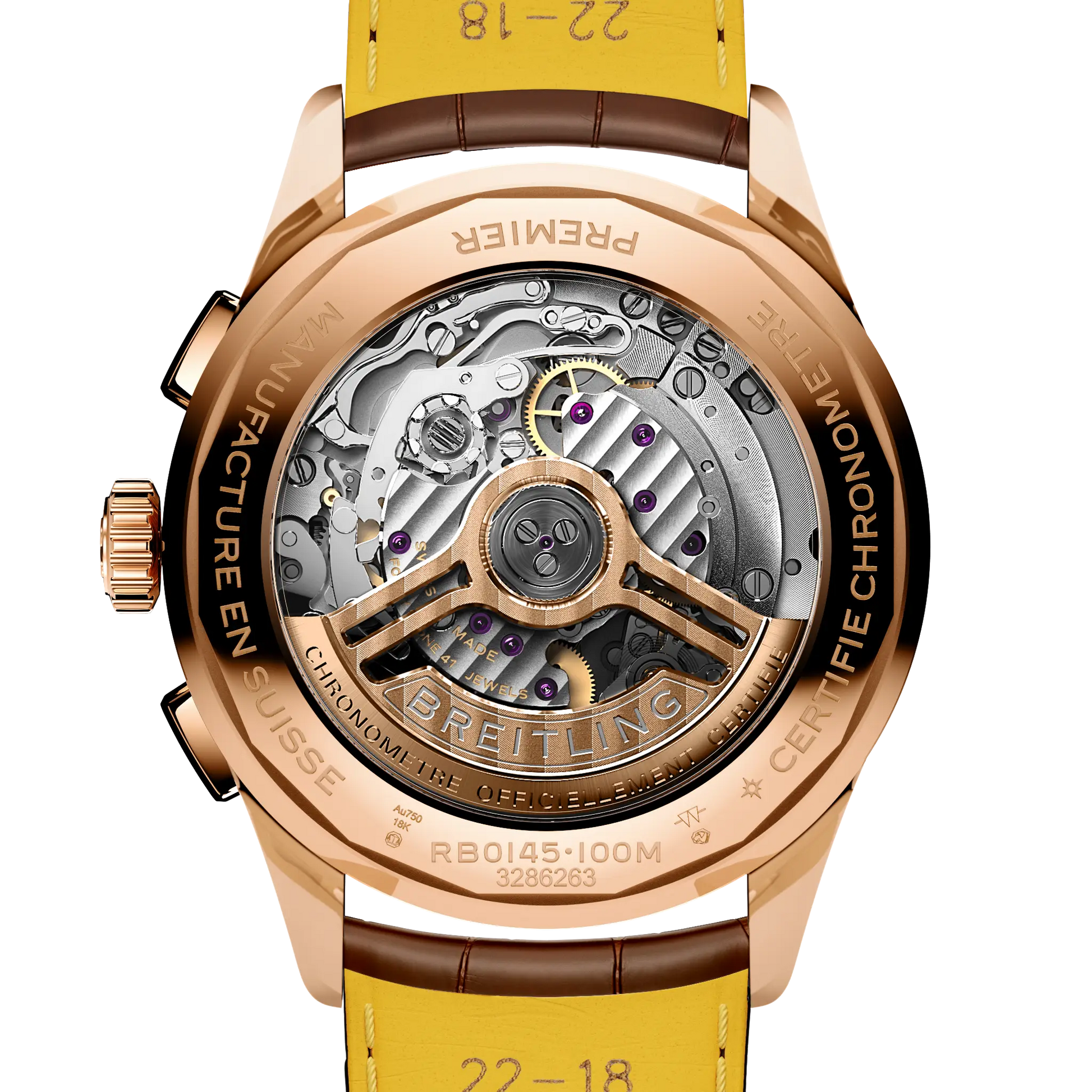 Caseback view of Breitling Premier B01 Chronograph 42 reference RB0145371G1P2