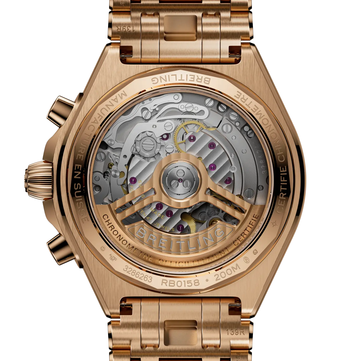 Caseback view of Breitling Chronomat B01 Chronograph 42 reference RB0158101Q1R1