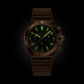 Breitling Chronomat B01 Chronograph 42 reference RB0158101Q1R1 with Brown dial, 18k red gold case, bracelet, illuminated dial view