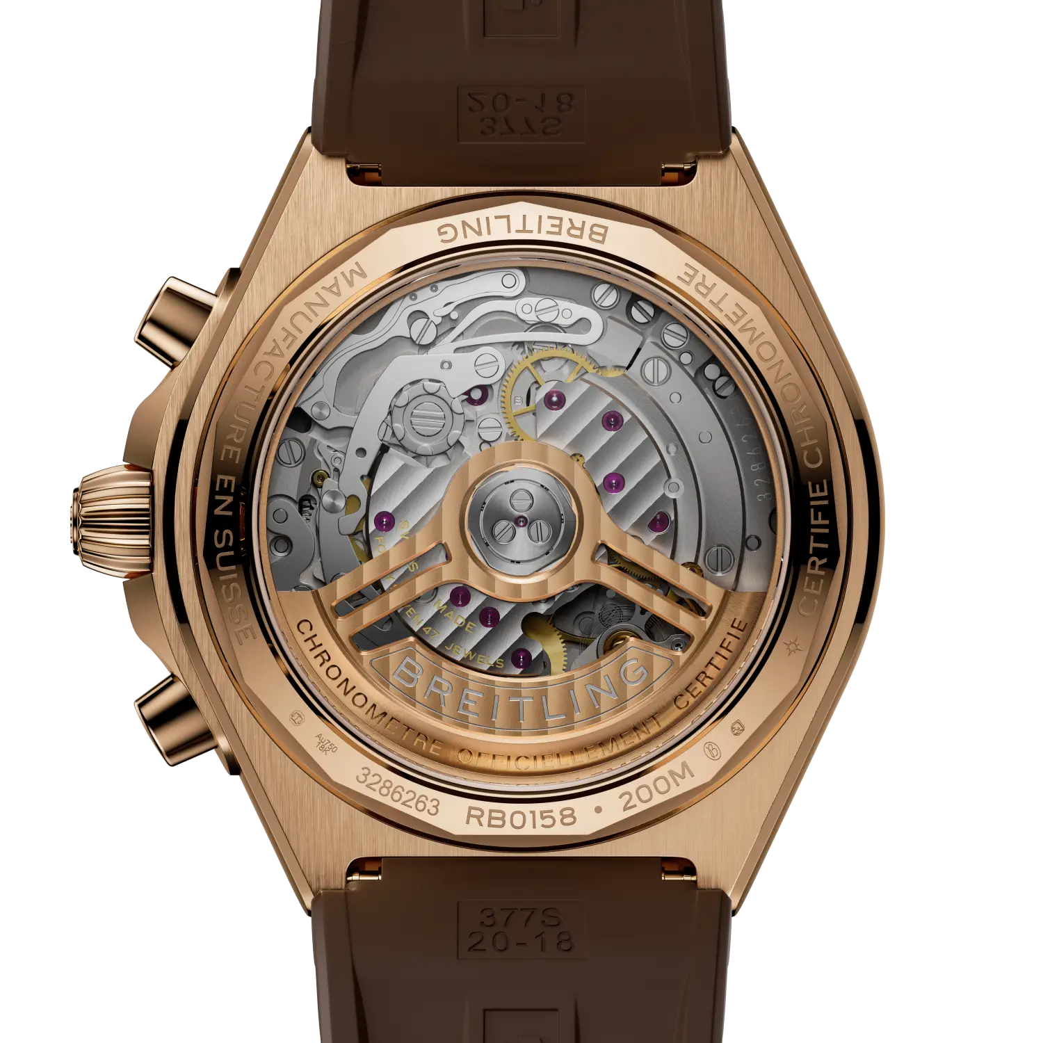 Caseback view of Breitling Chronomat B01 Chronograph 42 reference RB0158101Q1S1