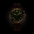 Breitling Chronomat B01 Chronograph 42 reference RB0158101Q1S1 with Brown dial, 18k red gold case, rubber strap, illuminated dial view
