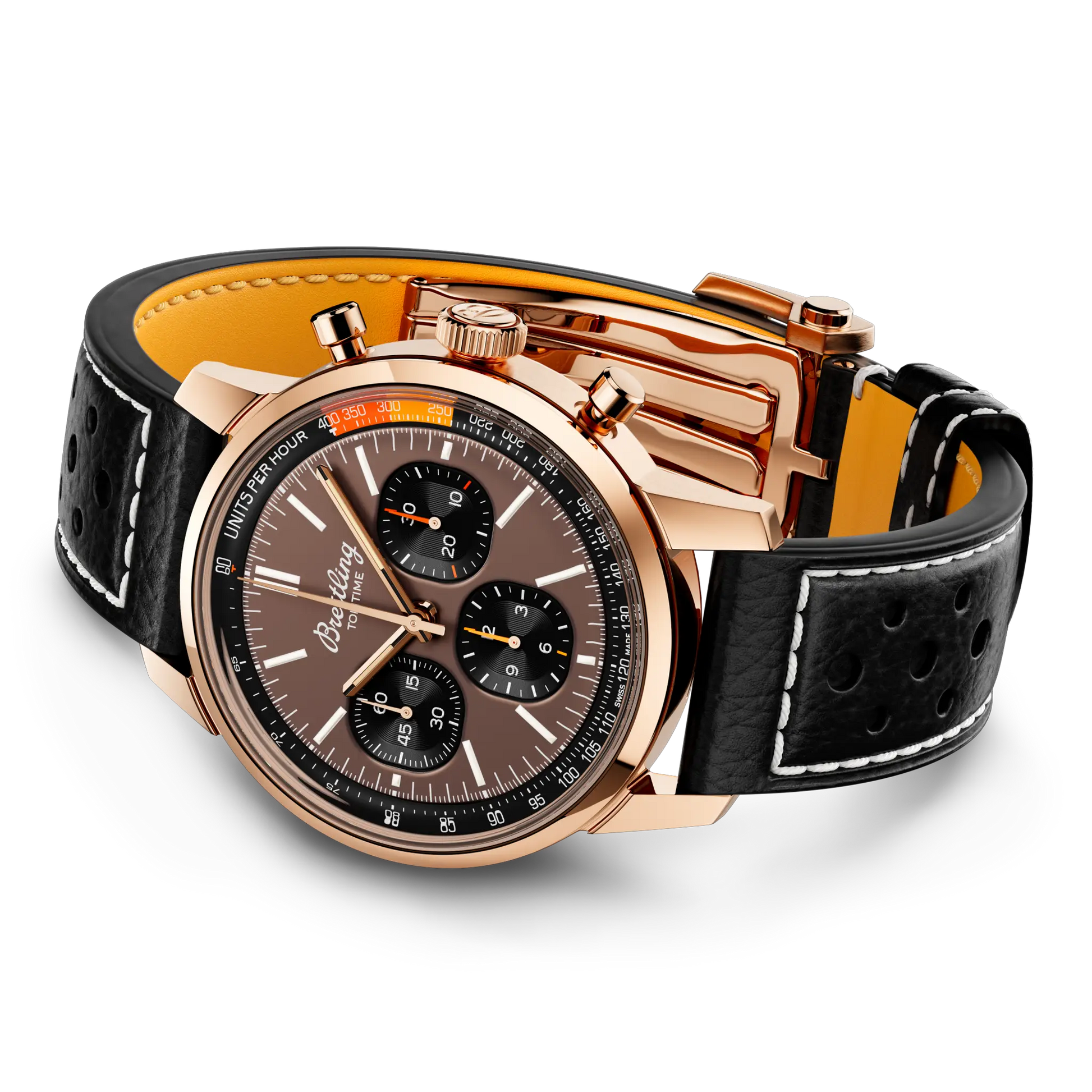 Breitling Top Time B01 reference RB01761A1Q1X1 with Bronze dial, 18k red gold case, calfskin strap, bracelet or strap configuration view