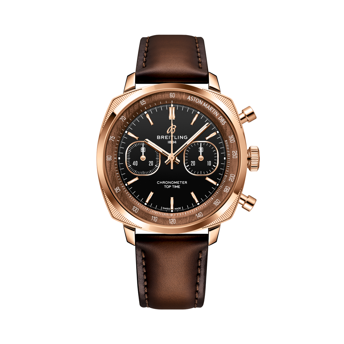 Breitling Top Time B01 Chronograph 41 Tribute to Aston Martin DB5 reference RB0178131B1X1 with Black dial, 18k red gold case, calfskin strap, front view