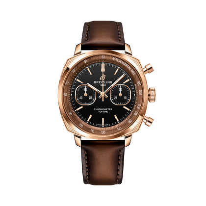 Breitling Top Time B01 Chronograph 41 Tribute to Aston Martin DB5 reference RB0178131B1X1 with Black dial, 18k red gold case, calfskin strap, front view