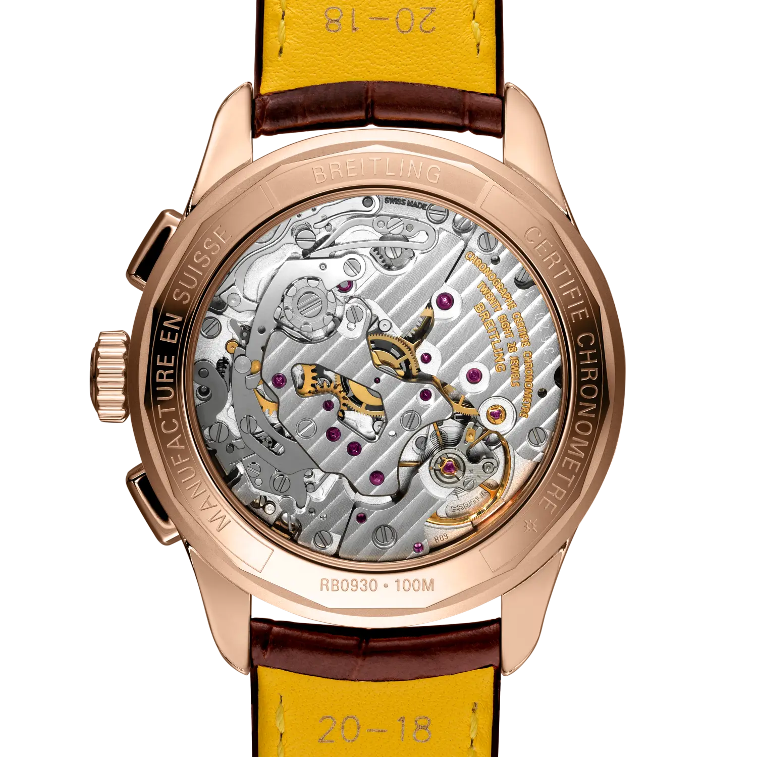 Caseback view of Breitling Premier B09 Chronograph 40 reference RB0930361L1P1