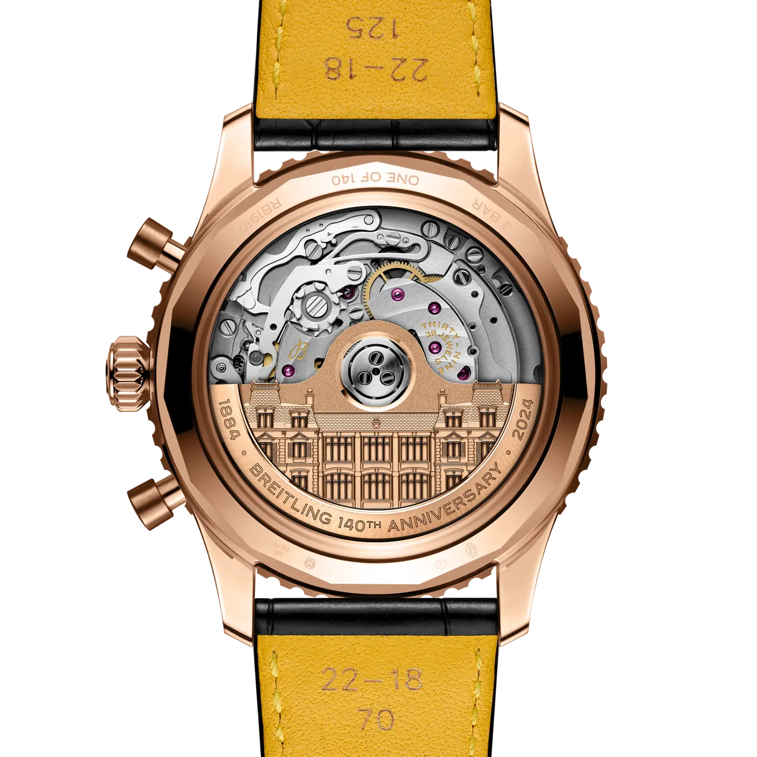 Caseback view of Breitling Navitimer B19 Chronograph 43 Perpetual Calendar 140th Anniversary reference RB19101A1H1P1
