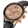 Breitling Navitimer B19 Chronograph 43 Perpetual Calendar 140th Anniversary reference RB19101A1H1P1 with Solid gold dial, 18k red gold case, alligator strap, three-quarter view