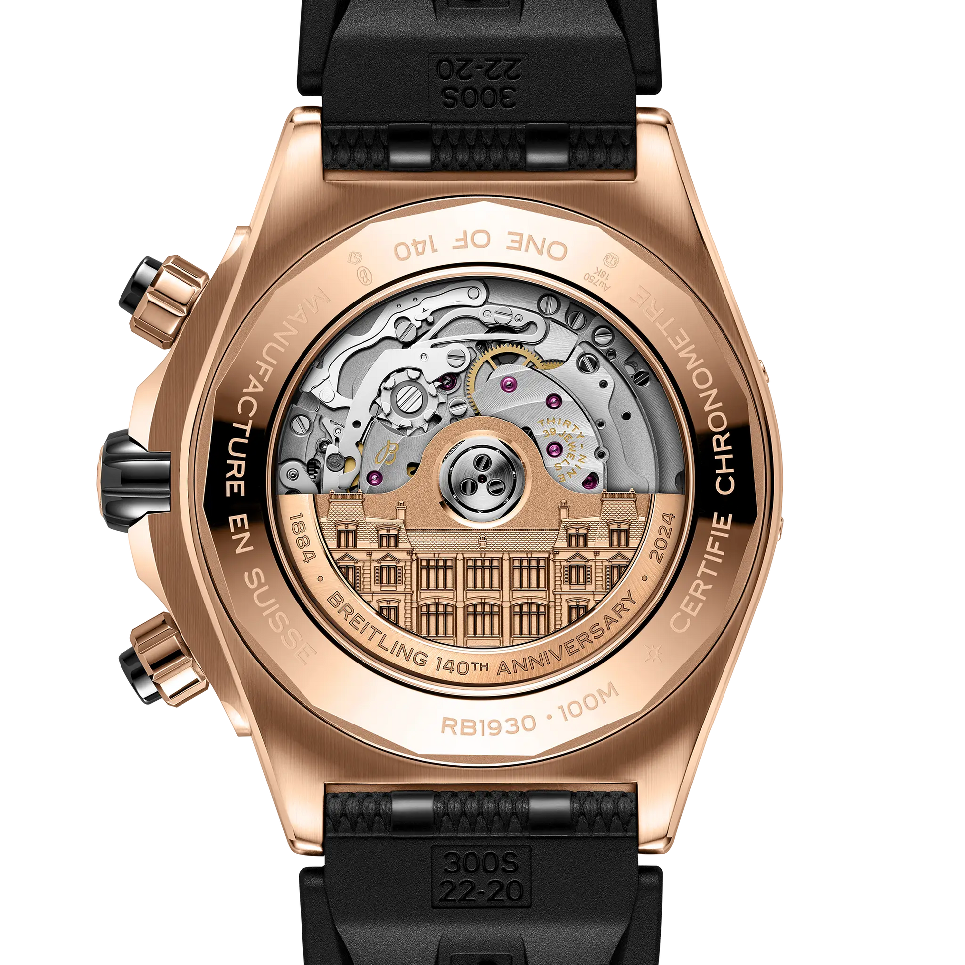 Caseback view of Breitling Super Chronomat B19 44 Perpetual Calendar 140th Anniversary reference RB19301A1G1S1
